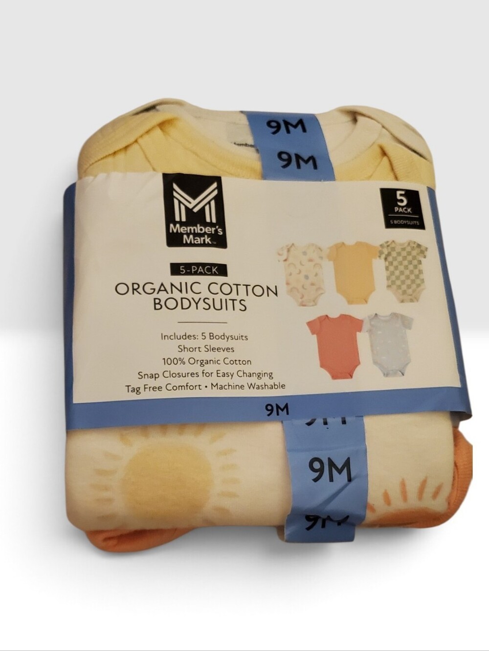 Member’s Mark Organic Cotton Baby Bodysuits 5-Pack Size 9M